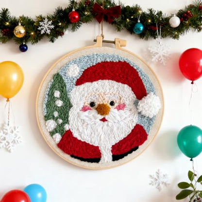 DIY Punch Needle Kits Santa Claus with Hoop 20x20cm-9 - color: 01-Santa Claus