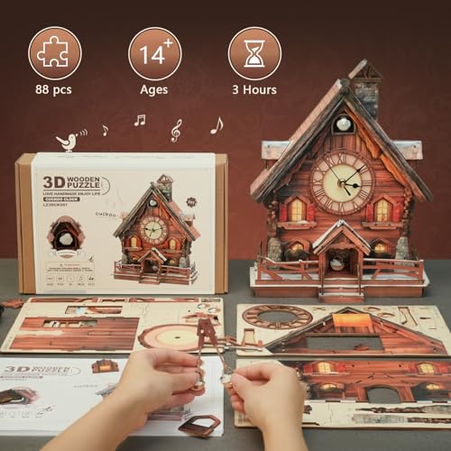 3D Puzzle for Adults Clock - Swiss Chalet Cuckoo Clock Model Kit - color: Swiss Chalet