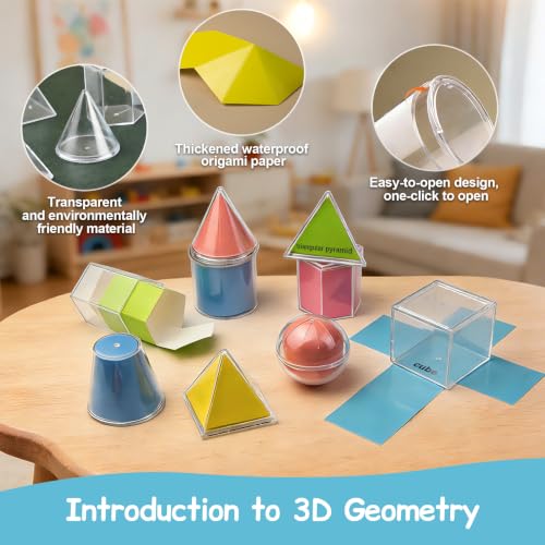 TOMMYHOME Geometric Shapes Manipulatives, 16pc Geometric Solids Set Folding Demonstrator Manipulatives for School Teaching Math, 3rd Grade Must Haves, Homeschool Math Teaching Supplies (16 PCS)
