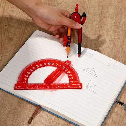 Zonon 2 Pcs Protractor and Compass Set, Swing Arm Protractor, Red - color: Red