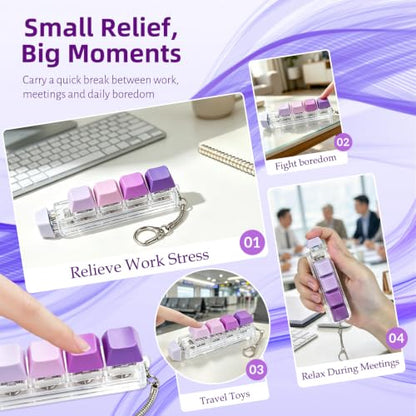 Keyboard Fidget Toy, 5-in-1 Decompression Button Clicker Keychain with Glowing LED, Portable Tactile Sensory Toy, Christmas Stocking Stuffers Gift for Adults Teens, Stress Relief ASMR (Purple) - color: Purple