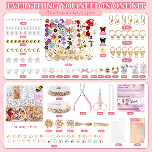 Wurosi 773 Pcs Lip Gloss Keychain Making Kit with Storage Box - color: 773 Pcs Gold Keychain Kit