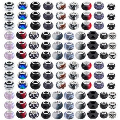 European Large Hole Spacer Charm Beads, Black, 60 Pcs 10 Style - color: Black, size: 60 Pcs 10 Style