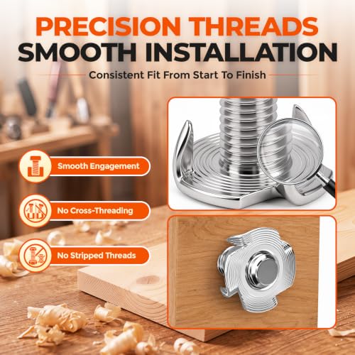 1/4"-20 T-Nut Kit with Bolts, 16 Sets 304 Stainless Steel 4-Prong T-Nuts