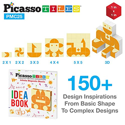 PicassoTiles 25 Piece Magnetic Puzzle Game Magic Cube Puzzles Brain Teaser Set Kids Toy Magnet Pattern Block Matching Toys with Free Ideabook 150+ Inspirations Included STEM Learning Early Education