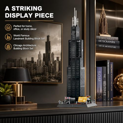 Willis Tower Chicago Architecture Building Block Set 1235 Pcs Famous City Skyline Landmark Model Kit Tall Skyscraper Construction Toy for Adults & Teens Home Office Desk Decor Display Gift - style: Chicago Willis Tower
