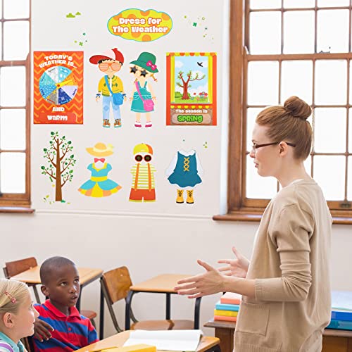 Spakon 103 Pieces Weather Chart Bulletin Board Set for Classroom Dress Weather Chart for Preschool Decoration Seasonal Bulletin Board Cutout Set for 100th Day of School Wall Decor (Nice Style) - style: Nice Style