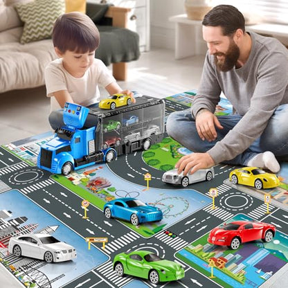 NIPLOOOW Racing Trucks Toy Set with Play Mat, Carrier Truck Play Vehicles Set for 3 4 5 6 Years Old Boys Kids, Die-Cast Car Toy for Toddlers 3-4 Years, Birthday Gifts Toys for 3-9 Year Old Boys - style: Racing Car