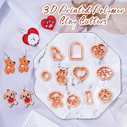 Puocaon Puppy Face Polymer Clay Cutters - 11 Shapes, Embossing Cute Dog Clay Cutters for Jewelry Making, Paw Print Clay Earring Cutters
