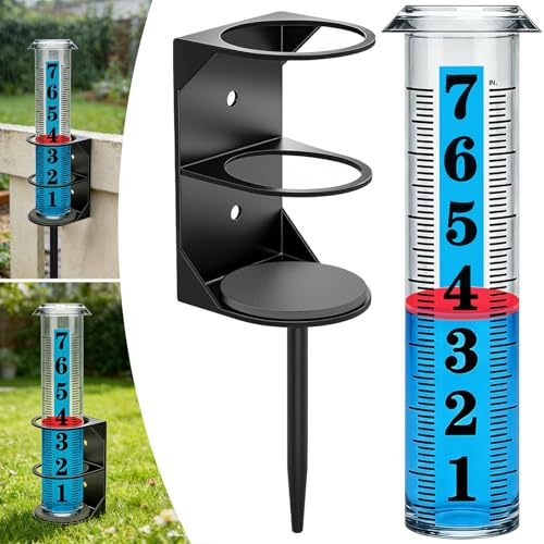 YZDTECH Rain Gauge Outdoor, Accurate Rain Gauges Outdoors Best Rated with Metal Rack Holder, Large Water Gauge with Red Float, Water Rain Meter with Thickened Plastic Large Font Tube for Yard Garden - color: Metal rain gauge style 2