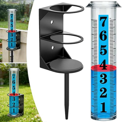 YZDTECH Rain Gauge Outdoor, Accurate Rain Gauges Outdoors Best Rated with Metal Rack Holder, Large Water Gauge with Red Float, Water Rain Meter with Thickened Plastic Large Font Tube for Yard Garden - color: Metal rain gauge style 2