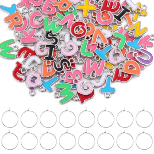 100 PCS Wine Charms for Stem Glasses Letters, 40PCS Wine Glass Charm Rings