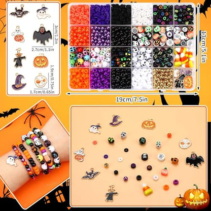 UPINS 2100Pcs Halloween Bracelet Making Kit Beads for Jewelry Making - color: Orange Purple Black