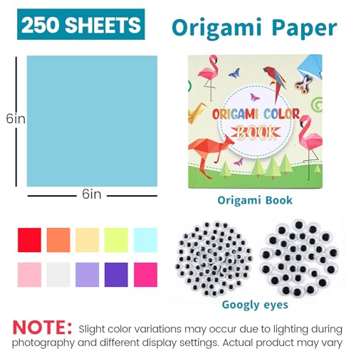 Koogel 250 Sheets Origami Paper Craft Kits, 6"x 6" with Origami Book