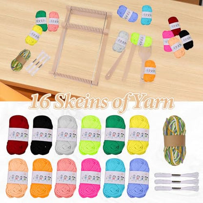 ASTIMESA 11.4'' x 7.4''/29 x 19 CM Wooden Weaving Loom Kit, Multi-Craft Weaving Loom for Adults Frame with 12 Colorful Yarns & Tools DIY Beginners Knitting Blanket Tapestry