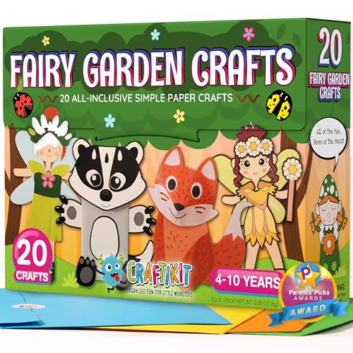 Craftikit® 20 Award-Winning Fairy Garden Crafts for Kids - 20 All-Inclusive Fun Paper Toddler Crafts, Fairy Garden Kit for Kids Ages 3-10 - color: Fairy Garden