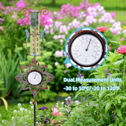Rain Gauge,Hummingbird 7 inch Rain Gauge Outdoor with Thermometer - color: Thermometer
