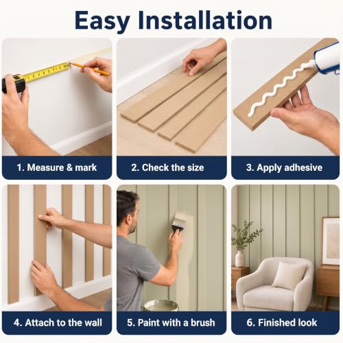 Nuanchu 145" x 100" MDF Premade Board and Batten Paintable Wainscoting Kit