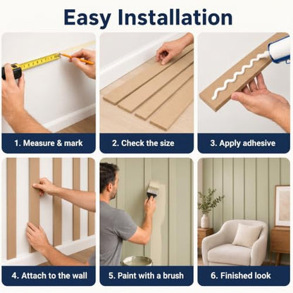 Nuanchu 145" x 100" MDF Premade Board and Batten Paintable Wainscoting Kit