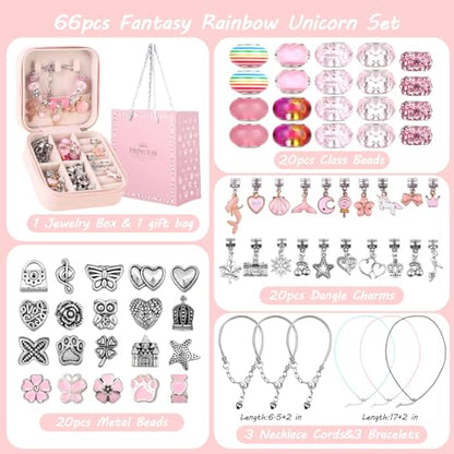 UFU Charm Bracelet Making Kit, Jewelry Making Kit Craft Gift for Girls 5 6 7 8-12, A Sweet Birthday Gift to Inspire Imagination & Creativity, with Portable Jewelry Box - color: B-Pink