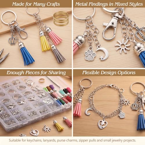 BESARME 695Pcs Keychain Making Kit with Rings, Clasps and Charms - color: Silver（695PCS）