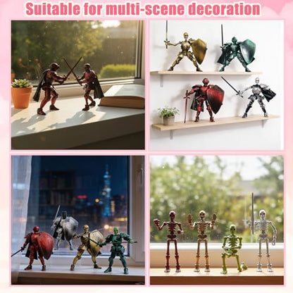 T13 Skeleton Knight Action Figure,DIY Posable Model Collectible Kit (Red) - color: Red