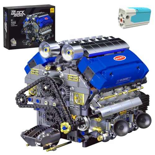 UNCLE BRICK V8 Engine Model Kit that Runs, Motorized Engine Building Set for Adults, Working Visible Engine with Chain & Cylinder Linkage, STEM Mechanical Building Toy Gift for Car Enthusiasts