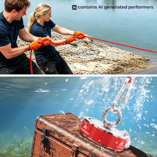 Heavy Duty Magnet Fishing Kit, 2600LB Double-Sided Magnet and 98ft Rope