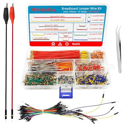 560 Pieces Jumper Wire Kit 14 Lengths Assorted Preformed Breadboard Jumper Wire+65 pcs Solderless Flexible Breadboard Jumper Wires +Alligator Clip Test Leads with Free Box&Tweezers - size: 560pcs+65pcs+2pcs Alligator