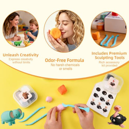 Both idea Air Dry Clay Kit Air Clay Kit Air Dry Clay Kits for Kids Air Clay Craft Clay Set Molding Foam Soft Air Dough Clay Craft for Classroom DIY Projects Brthday Gifts Party - style: Wild Kingdom