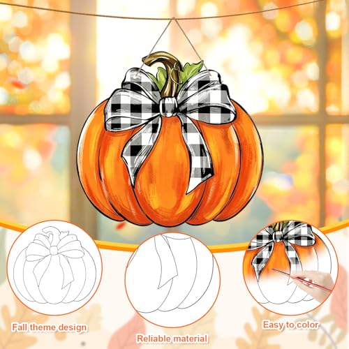 24 Pcs Fall Coloring Wreath Crafts Color Your Own Fall Crafts, Pumpkin - color: Pumpkin