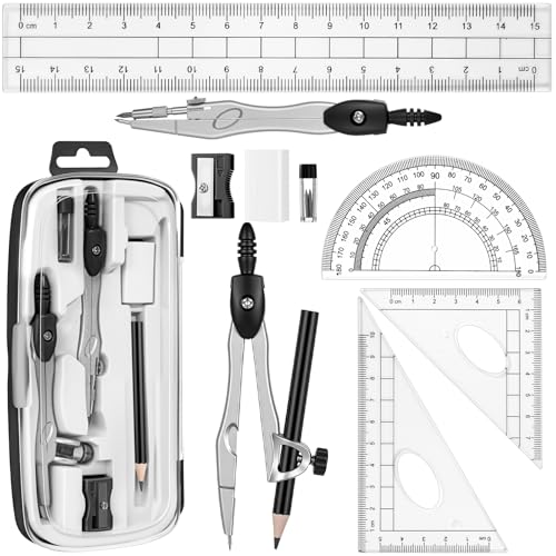 Zonon 10 Pcs Math Geometry Set for Student Compass Protractor, Black - color: Black