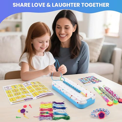 DDAI Friendship Bracelet Making Kits Crafts - Arts & Crafts for Kids Ages 8–12 - Birthday Gifts for 7 9 10 11 12 Years Old Girls Toys, String Bracelet Maker Loom Box for Kids, DIY Gem Stickers - color: Aqua & White