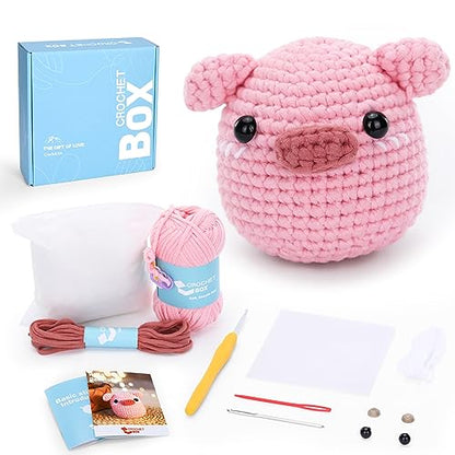 CrochetBox Pig Complete Crochet Kit for Beginners, Easy Craft for Adults - color: Pig