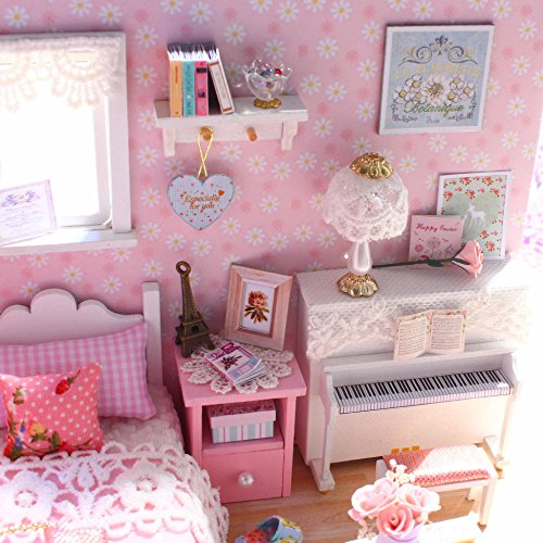 DIY Miniature Dollhouse Kits - Wooden Mini Model House with LED Lights, Tiny Furniture & Accessories – Craft Building Kits for Teens & Adults -Sunshine Princess - style: Sunshine Princess