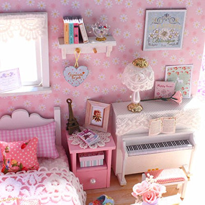 DIY Miniature Dollhouse Kits - Wooden Mini Model House with LED Lights, Tiny Furniture & Accessories – Craft Building Kits for Teens & Adults -Sunshine Princess - style: Sunshine Princess