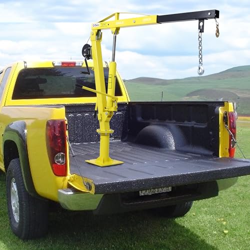 Truck Crane Truck Bed Hoist with Hand Winch Pickup Jib Crane 2000 lbs Capacity Hydraulic Extendable Boom 360° Pivot Yellow - color: Yellow