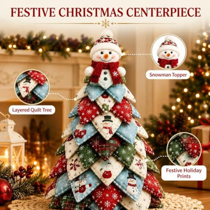 DIY Halloween Christmas Quilted Fabric Tree Kit, 3D Padded Patchwork Sewing Craft Kit for Beginners, Home Office Mantel Shelf Tabletop Decor, Handmade Holiday Gift for Craft Lovers (Christmas #F)