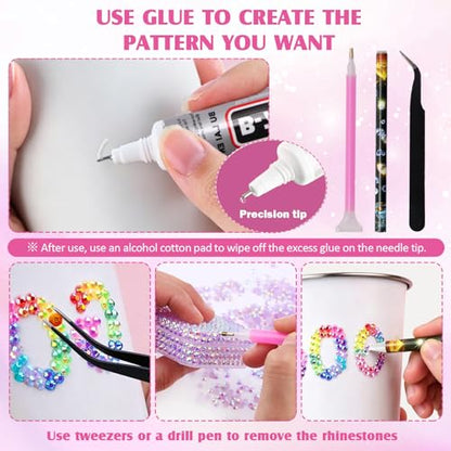 48000 Pcs Resin Rhinestones Kit for Crafts, 48 Colors 3mm Flatback Jelly Gems with 5 B7000 Glue, Dotting Pens, Tweezers & Trays, Bedazzling Kit for Nails, Tumblers, DIY Crafts