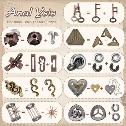 Wettarn 9 Pcs Metal Brain Teasers 3D Steel Puzzle Set, Stylish Style - style: Stylish Style