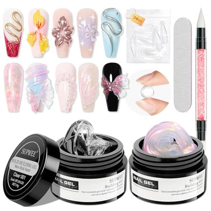Nail Extension Gel Solid Builder Gel for Nails 3D Sculpture Gel - color: Clear&Pink Aurora