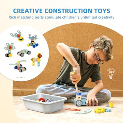 OOOK Kids Tool Bench，Wooden Toddler Workbench with Tools Set，Large Storage Wooden Tool Workbench for Kids Age 3-5，Pretend Play Construction Set Gift for Boys Girls