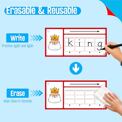 CVCC & CCVC Word Writing Cards, 81 Double-Sided Handwriting Cards 3-Level Words Spelling Flashcards Phonics Sight Words Early Educational Tool for Kids 3 4 5 Years Old (3 Plastic Rings Included) - style: CVCC & CCVC Word Writing Cards