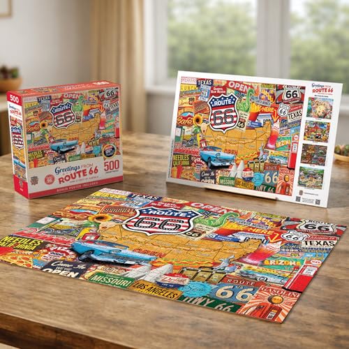 Masterpieces 500 Piece Jigsaw Puzzle for Adults, Family, Or Kids - Greetings from Route 66-15"x21" - style: Route 66