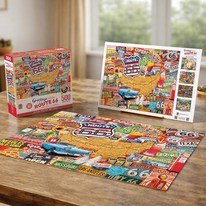 Masterpieces 500 Piece Jigsaw Puzzle for Adults, Family, Or Kids - Greetings from Route 66-15"x21" - style: Route 66