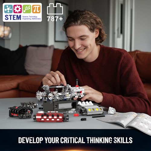 Mould King V8 Engine Building Kit, Build Your Own Engine Model Kit that Runs, STEM Engineering & Physical Science Experiment Set with Battery & Motor, Car Engine for Age 14+/Adult(787 Pcs)