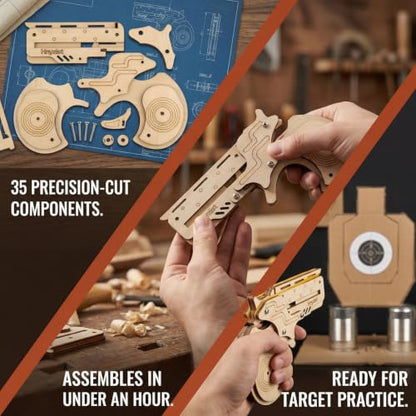 Adult 3D Wooden Puzzle 4-Shot Rubber Band Gun - Handgun Model - style: Semi-Circular Pistol
