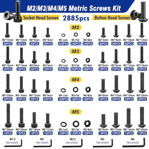 3295PCS Metric Bolt & Screw Assortment Kit, M2 M3 M4 M5 M6 M8 M10 M12 Flange Bolts, Machine Screws, 10.9 Grade, Nuts, Washers, Lock Washers & Rivet Nuts, Hex Socket & Button Head, Black Zinc Plated - color: Black-3295PCS M2 M3 M4 M5 M6 M8 M10 M12