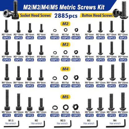 3295PCS Metric Bolt & Screw Assortment Kit, M2 M3 M4 M5 M6 M8 M10 M12 Flange Bolts, Machine Screws, 10.9 Grade, Nuts, Washers, Lock Washers & Rivet Nuts, Hex Socket & Button Head, Black Zinc Plated - color: Black-3295PCS M2 M3 M4 M5 M6 M8 M10 M12