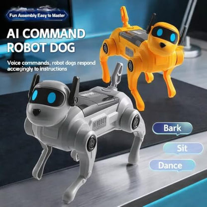 DIY Voice Control Robot Dog Assembly Kit with Movable Limbs, Yellow - color: Yellow